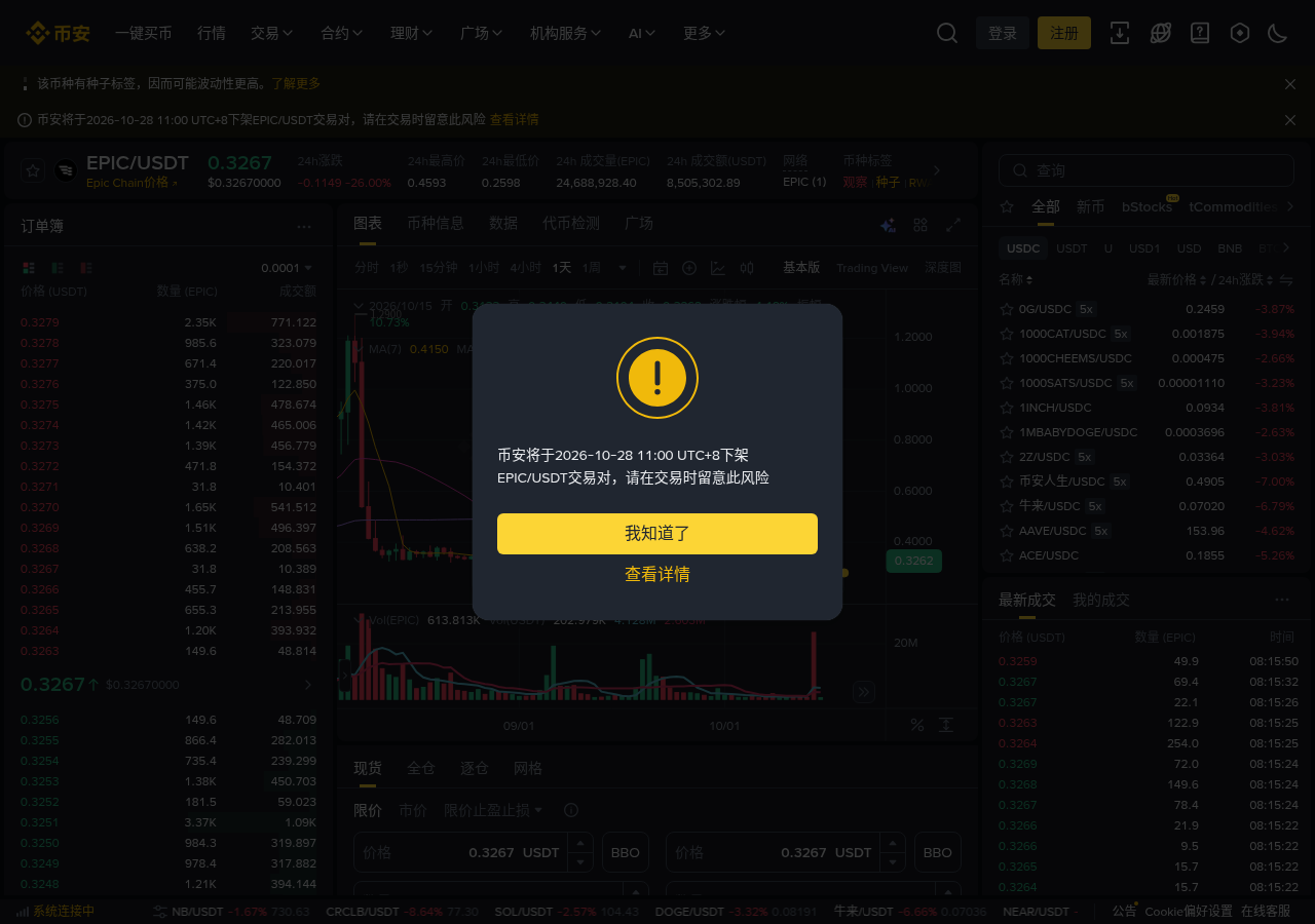 币安下架 EPIC QUICK 别慌:先算提现成本再动仓-加密货币赚钱
